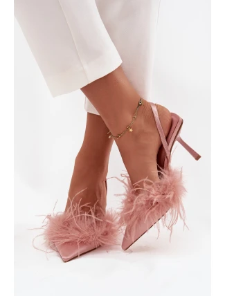 Lodičky s peřím a odhaleným patou růžové Belice Lodičky s peřím a odhaleným patou růžové Belice