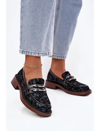 Kožené semišové dámské mokasiny s odlišným detailem D&A MR52-178 Černé Kožené semišové dámské mokasiny s odlišným detailem D&A MR52-178 Černé