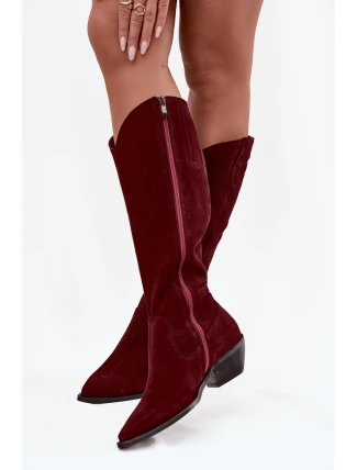 Kozaki Kovbojky Z Přírodního Semiše S Vyhříváním Zazoo 4225 Bordó