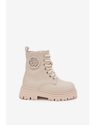 Dívčí kotníkové boty s ouškem s kožešinou LOVE béžové Rosaira