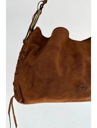 Kožená semišová taška s ozdobnými šňůrkami camel Janelis