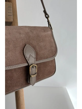 Kožená Semišová Kabelka Přes Rameno Tmavě Béžová Norla