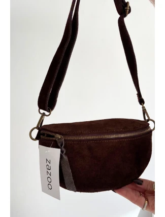 Kožená semišová kabelka ledvinka čokoládová Wessa