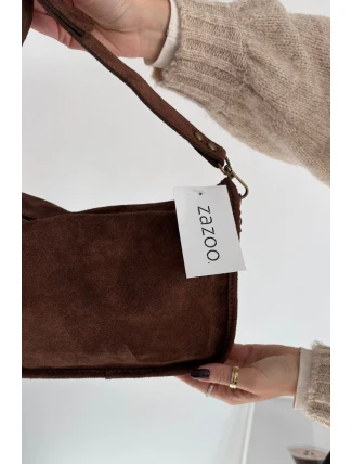 Kožená semišová kabelka zdobená kamínky hnědá Savra Kožená semišová kabelka zdobená kamínky hnědá Savra