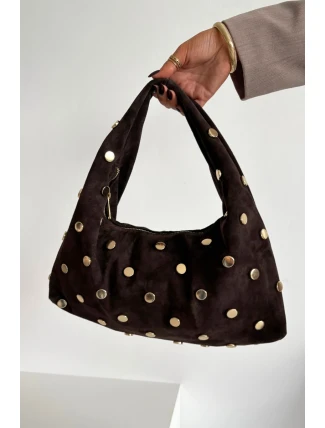 Kožená semišová taška s ozdobou čokoládová Narisse