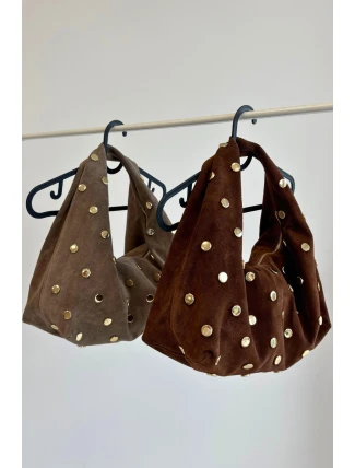 Kožená semišová kabelka s ozdobou hnědá Narisse