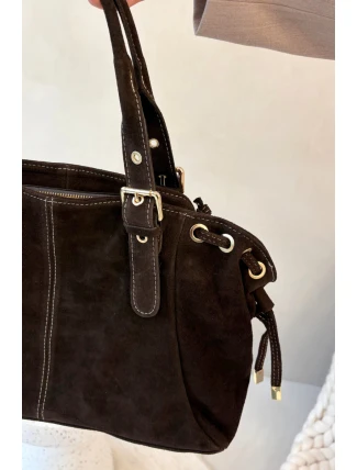 Kožená semišová kabelka čokoládová Ilienne