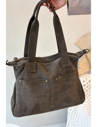 Kožená Semišová Kabelka S Kapsami Hnědá Zephina