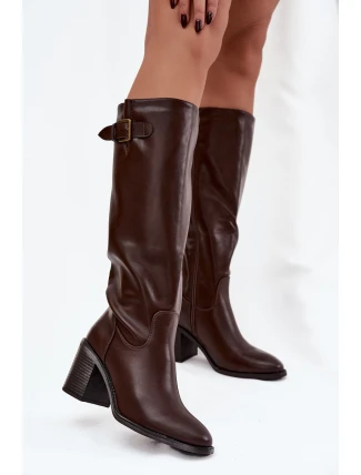 Dámské kozačky na podpatku s přezkou černé Brenira