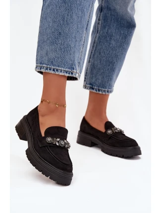 Eko Semišové Mokasíny Dámské S Dekorativní Broží Černé Valiana Eko Semišové Mokasíny Dámské S Dekorativní Broží Černé Valiana