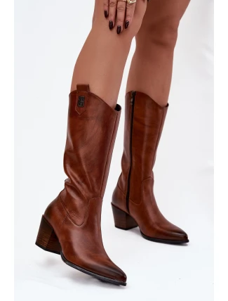 Kožené Kovábojky Na Podpatku Vyhřívané Zazoo 70155 Hnědé