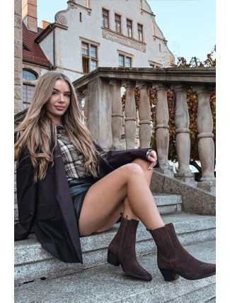 Semišové dámské boty na podpatku zateplené hnědé Arelia