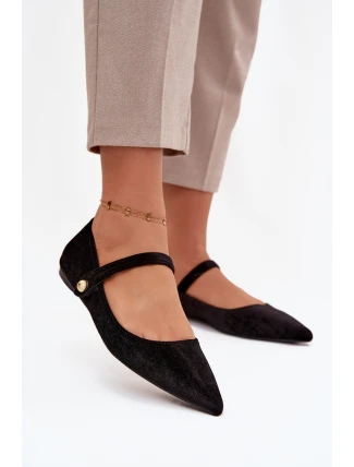 Sametové baleríny s páskem a zlatým detailem černé Gisanne