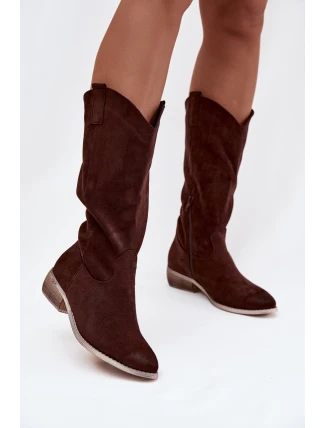 Kozaki Kovbojky Na Nízkém Podpatku Z Eko Semiše Čokoládové Cherrie Kozaki Kovbojky Na Nízkém Podpatku Z Eko Semiše Čokoládové Cherrie