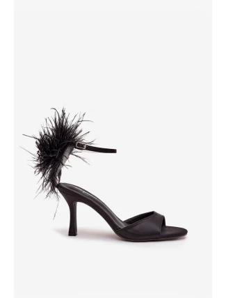 Sandály na jehlovém podpatku s peřím Černé Caelina Sandály na jehlovém podpatku s peřím Černé Caelina