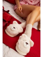 Kožešinové pantofle s motivem medvěda bílé Galine