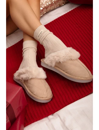 Dámské pantofle s kožešinou béžové Carisse