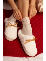 Kožešinové bačkory s mašlí ecru Minella