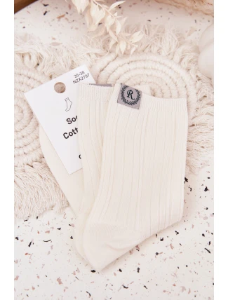 Bavlněné ponožky s pruhy dámské ecru