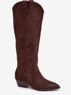 Eko Semišové Kozačky Dámské Na Podpatku Čokoládové Jenaya