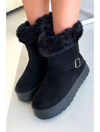 Dámské sněhule na platformě s přezkou a umělým kožešinou Czarne Jesella