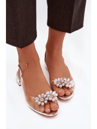 Průhledné sandály na nízkém podpatku s ozdobnými detaily D&A MR52-229 stříbrné