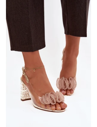 Sandály na podpatku s krystaly D&A MR52-237 zlaté