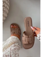 Dámské nazouváky na ploché podrážce tmavě béžové Lorania