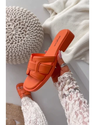 Dámské pantofle na plochém podpatku oranžové Lorania