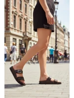 Dámské pantofle s zlatým sponou hnědé Fiorisse