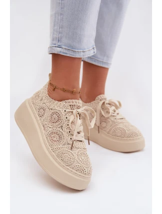 Spletané dámské tenisky na platformě Béžové Evalora