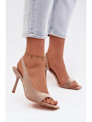 Dámské sandály na podpatku s eko semišem béžové Calvoria