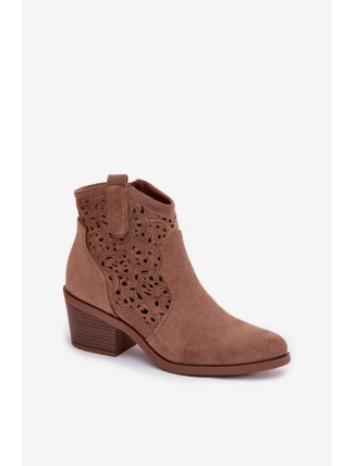 Odkryté Kožené Kovářské Dámské Boty na Podpatku S.Barski HY61-8012 Hnědé