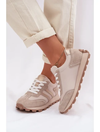 Semišové dámské tenisky na platformě S.Barski LR61-7097 tmavě béžové