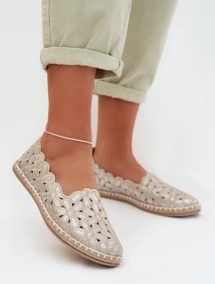 Dámské nazouvací baleríny s květinami zlaté Vennice