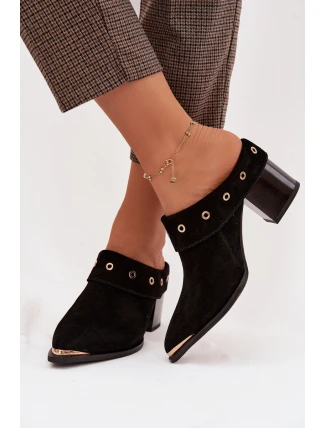 Semišové dámské kožené boty na podpatku D&A CR61-3059 Černé