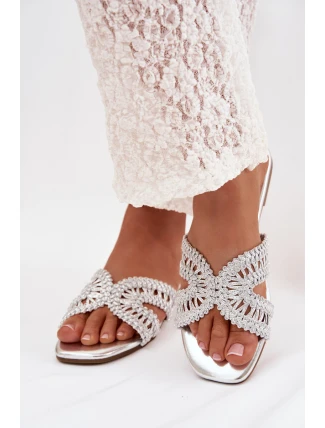 Dámské ploché stříbrné pantofle Fariella