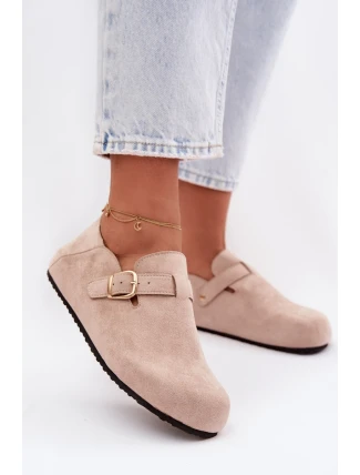 Dámské polobotky Eco semiš s zlatým přezkou Béžové Ismora
