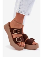 Dámské platformové sandály se zlatými sponkami Čokoládové Nelirae