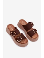 Dámské platformové sandály se zlatými sponkami Čokoládové Nelirae