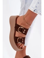 Dámské platformové sandály se zlatými sponkami Čokoládové Nelirae