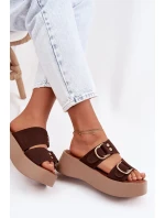 Dámské platformové sandály se zlatými sponkami Čokoládové Nelirae