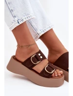 Dámské platformové sandály se zlatými sponkami Čokoládové Nelirae