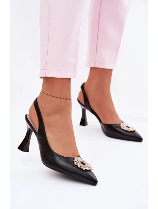 Sandály na podpatku s bižuterním ozdobením Vinceza 62277 Černé Sandály na podpatku s bižuterním ozdobením Vinceza 62277 Černé