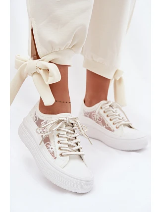 Dámské tenisky s krajkou na platformě Lee Cooper LCW-26-44-4480 Bílé Dámské tenisky s krajkou na platformě Lee Cooper LCW-26-44-4480 Bílé
