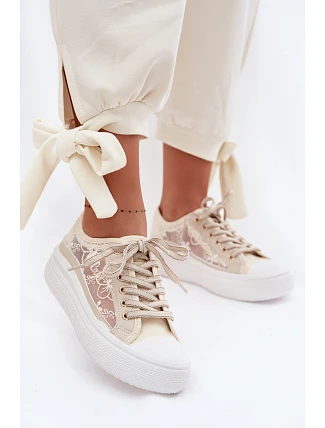 Dámské tenisky s krajkou na platformě Lee Cooper LCW-26-44-4481 Béžové Dámské tenisky s krajkou na platformě Lee Cooper LCW-26-44-4481 Béžové
