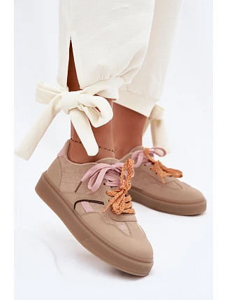 Dámské Tenisky S Dvojitými Šňůrkami Světle Hnědé Relisa