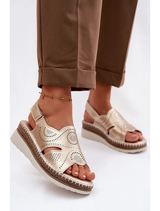 Kožené sandály na platformě S.Barski GR61-5916 Zlaté Kožené sandály na platformě S.Barski GR61-5916 Zlaté