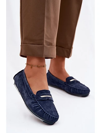Dámské ploché mokasíny z pravé semišové kůže S.Barski LR61-7029 tmavě modré
