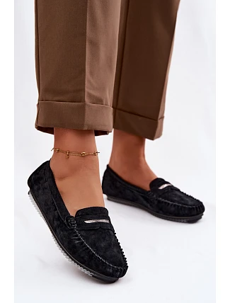 Dámské ploché mokasíny z přírodního semiše LR61-7029 Černé